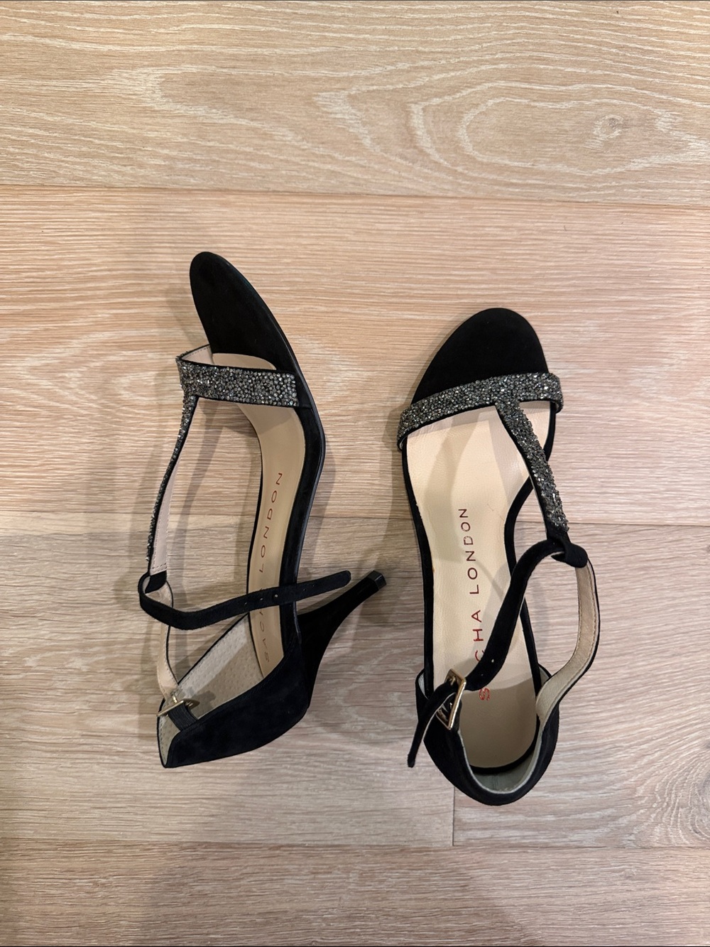 Sacha London Black Glitter Strap Women’s Dress Sandals